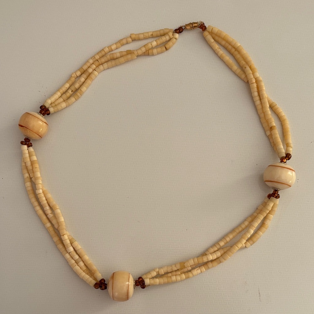 Vintage Beaded Necklace in Cream and Brown